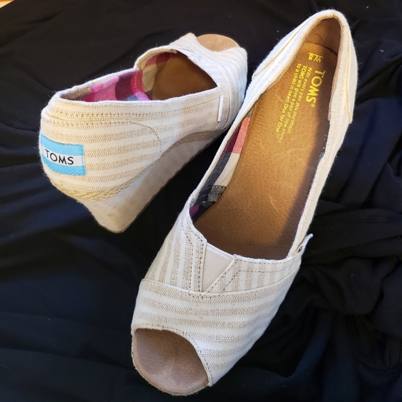 Tom's peep toe wedge canvas shoes - Picture 4 of 8